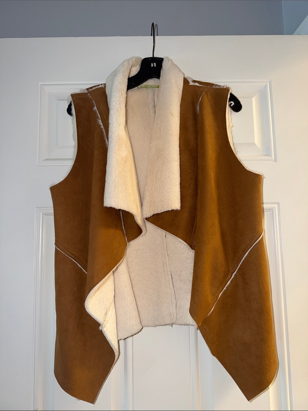 Gianni Bini Brown Faux-Suede Shearling Vest with Cream Lining